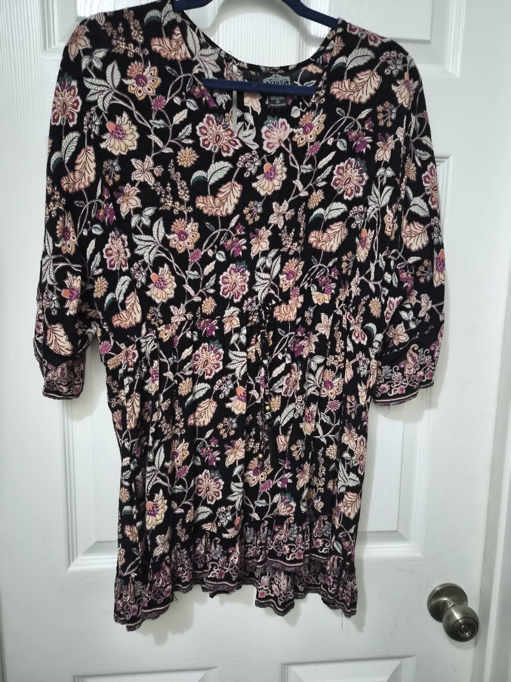 Angie Black Floral Mini Dress with Pink & Cream Accents
